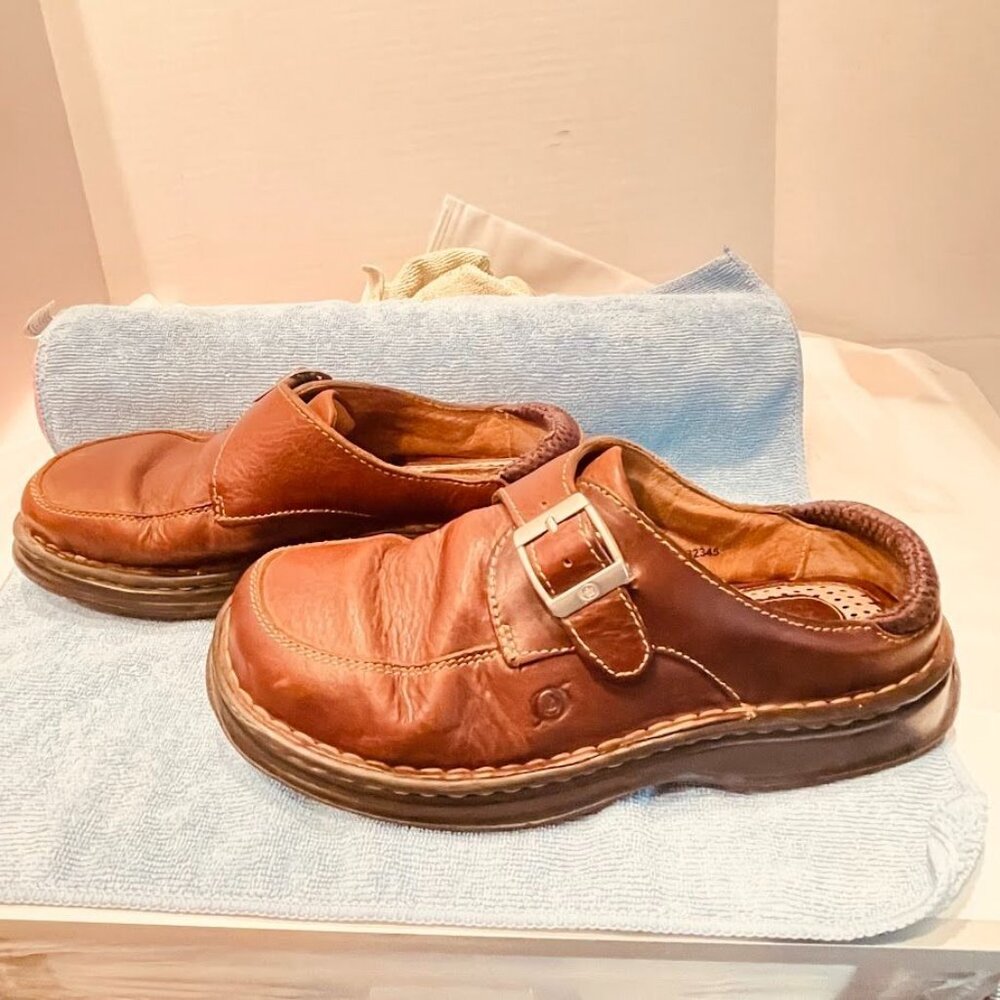 Born Y2K Womens Size 8M/W Leather Slip On Buckle Comfort Loafers Mules Clogs - Picture 8 of 16
